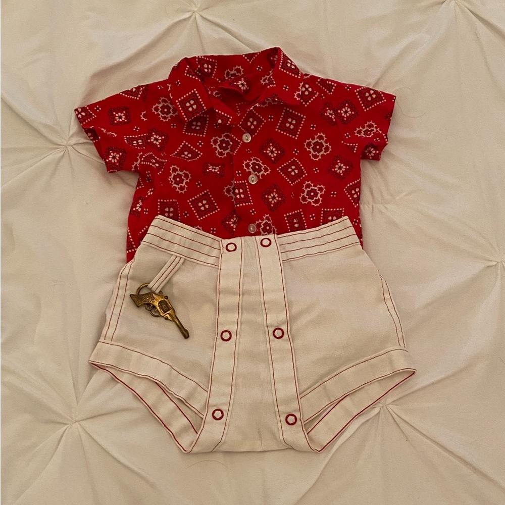 Vintage Diapher Jeans (18-22 lbs.) Red and Cream Bandana Shirt & Shorts Set